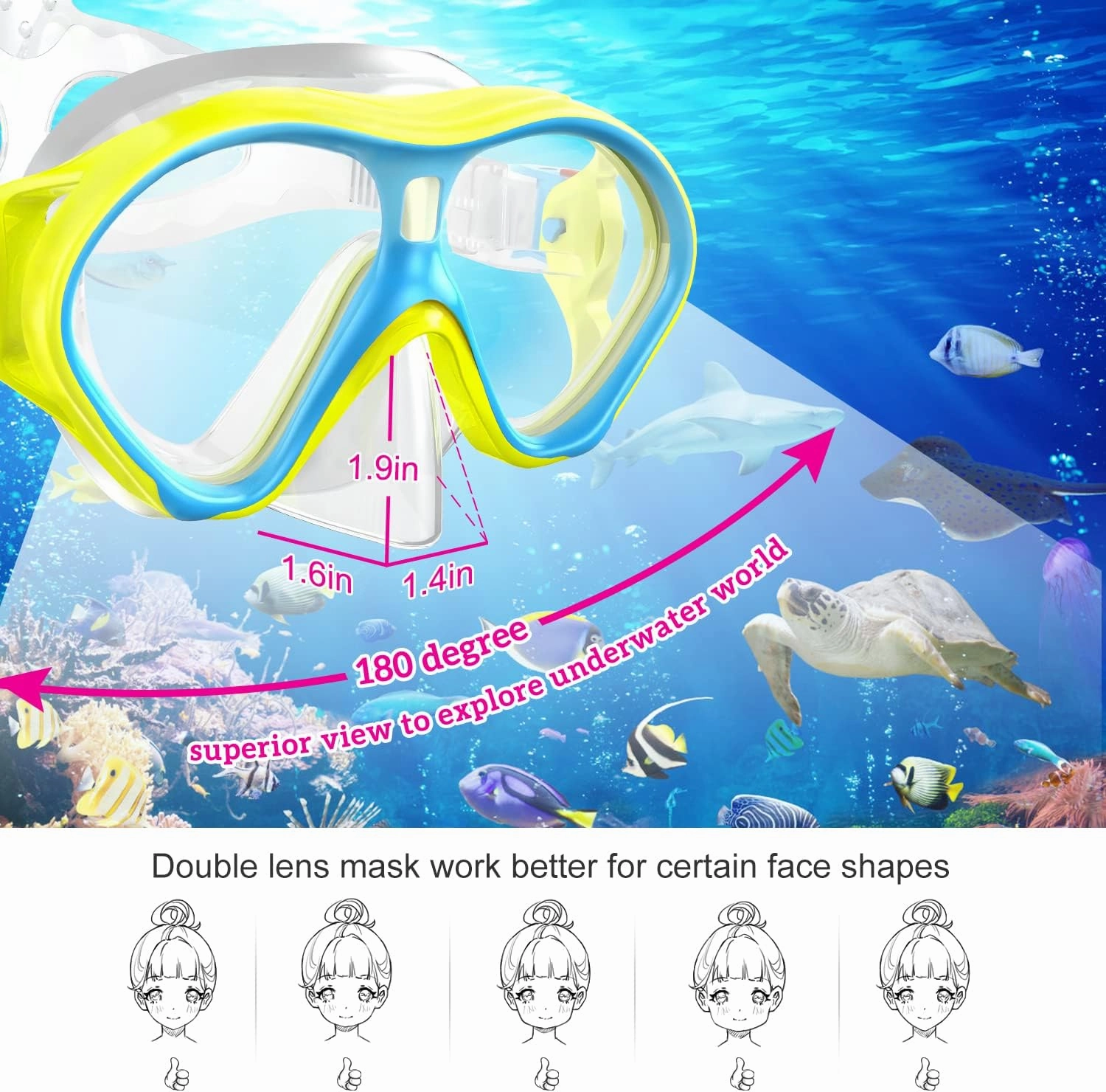 Gintenco Kids Snorkel Set, Diving Mask for Children as Unisex Kids Swimming Goggles, Anti-Fog Diving Mask and Dry Top Snorkel Combo Set for Junior and Youth