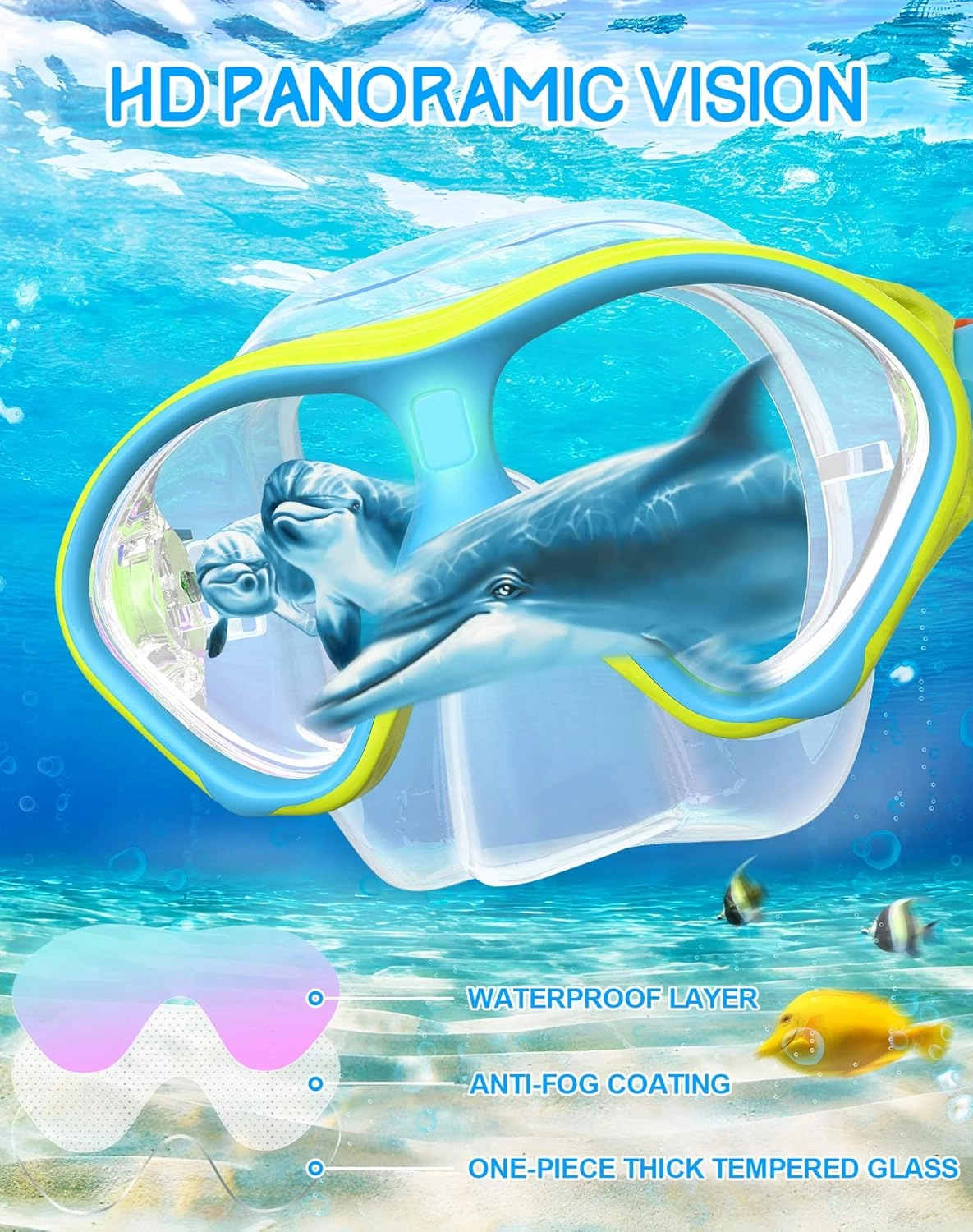 Gintenco Kids Snorkel Set, Diving Mask for Children as Unisex Kids Swimming Goggles, Anti-Fog Diving Mask and Dry Top Snorkel Combo Set for Junior and Youth