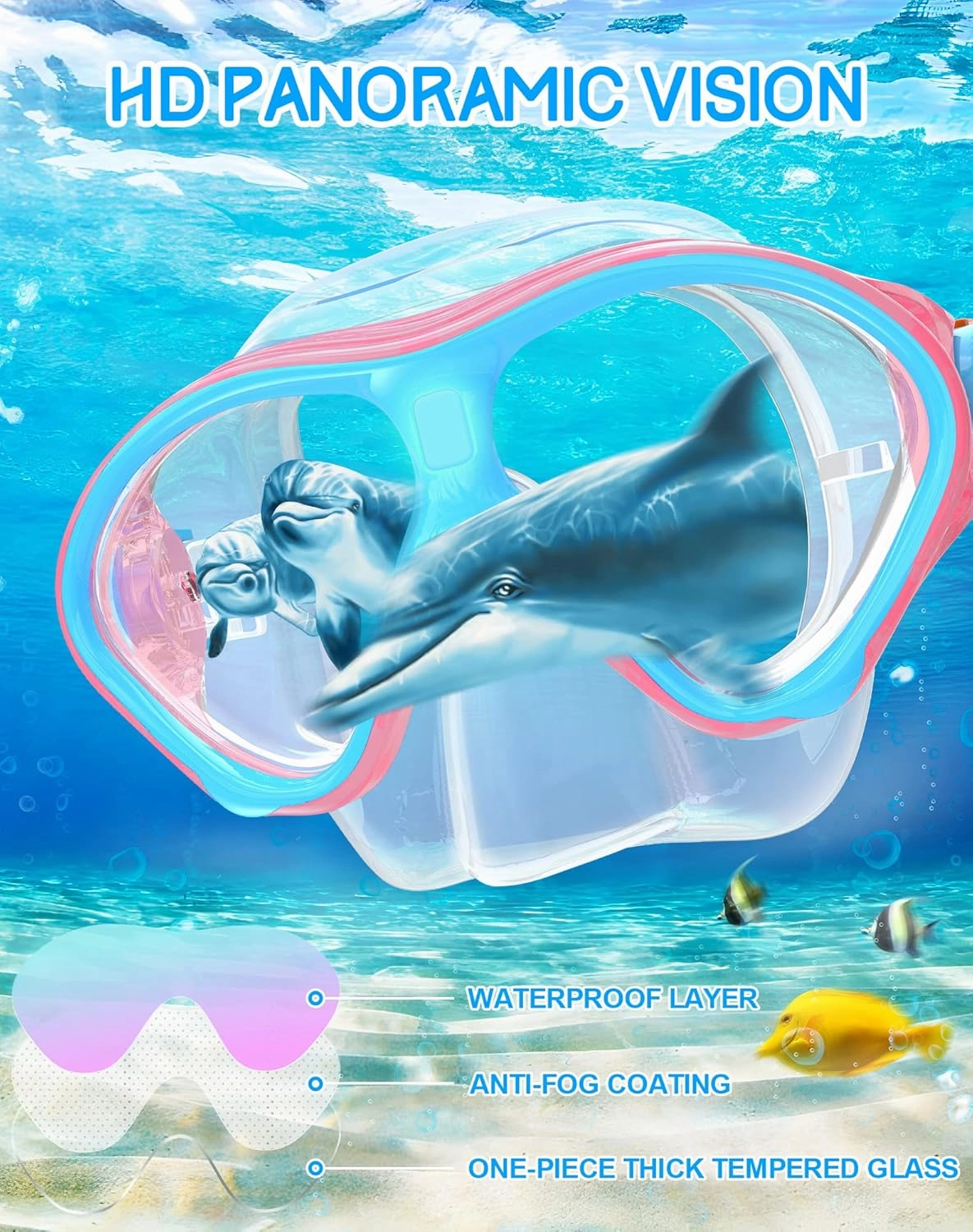 Gintenco Kids Snorkel Set, Diving Mask for Children as Unisex Kids Swimming Goggles, Anti-Fog Diving Mask and Dry Top Snorkel Combo Set for Junior and Youth