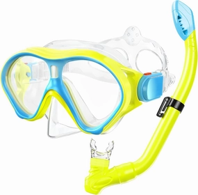 Gintenco Kids Snorkel Set, Diving Mask for Children as Unisex Kids Swimming Goggles, Anti-Fog Diving Mask and Dry Top Snorkel Combo Set for Junior and Youth
