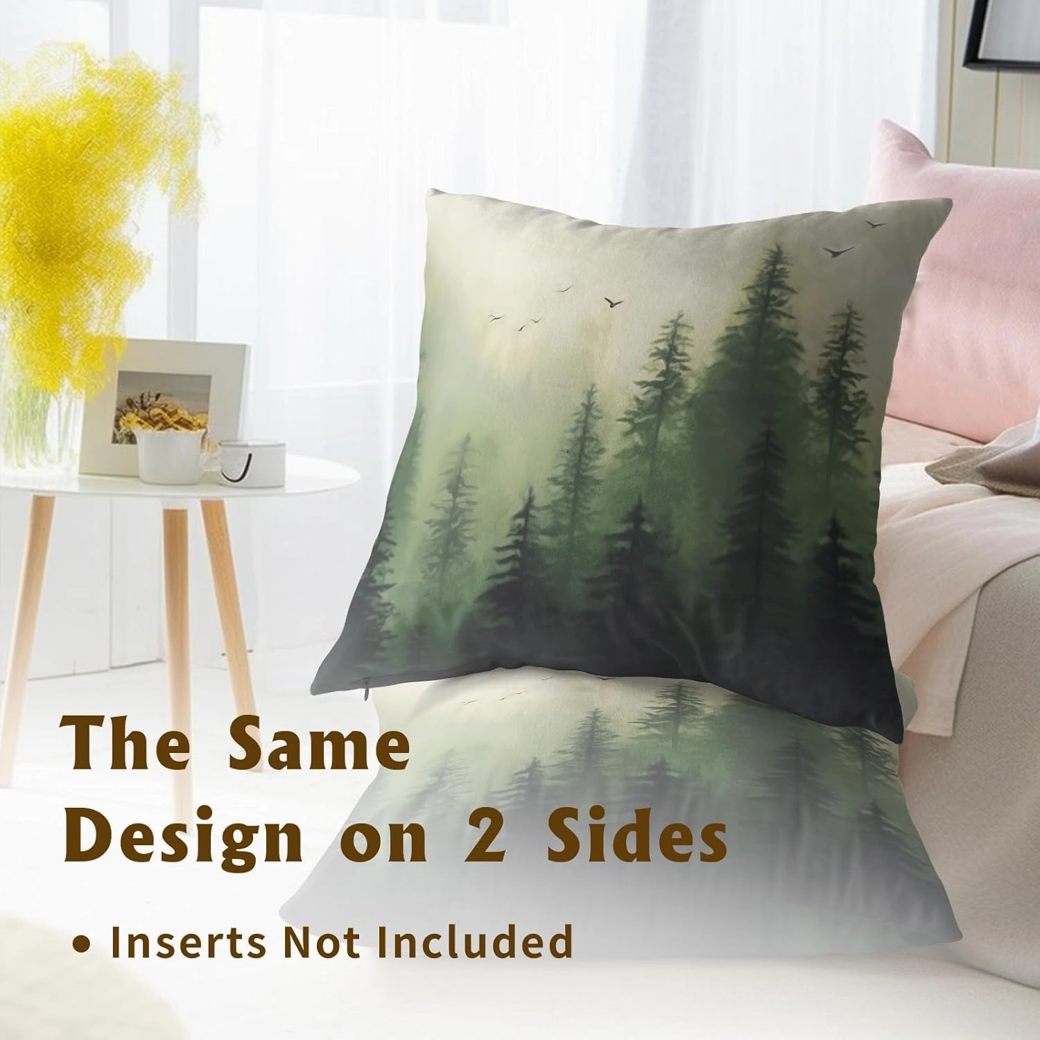 Giwawa Green Misty Forest Throw Pillow Covers 18x18 Inch Set of 2 Mountain Woodland Pillowcase Square Cushion Cover for Home Couch Sofa Bedding