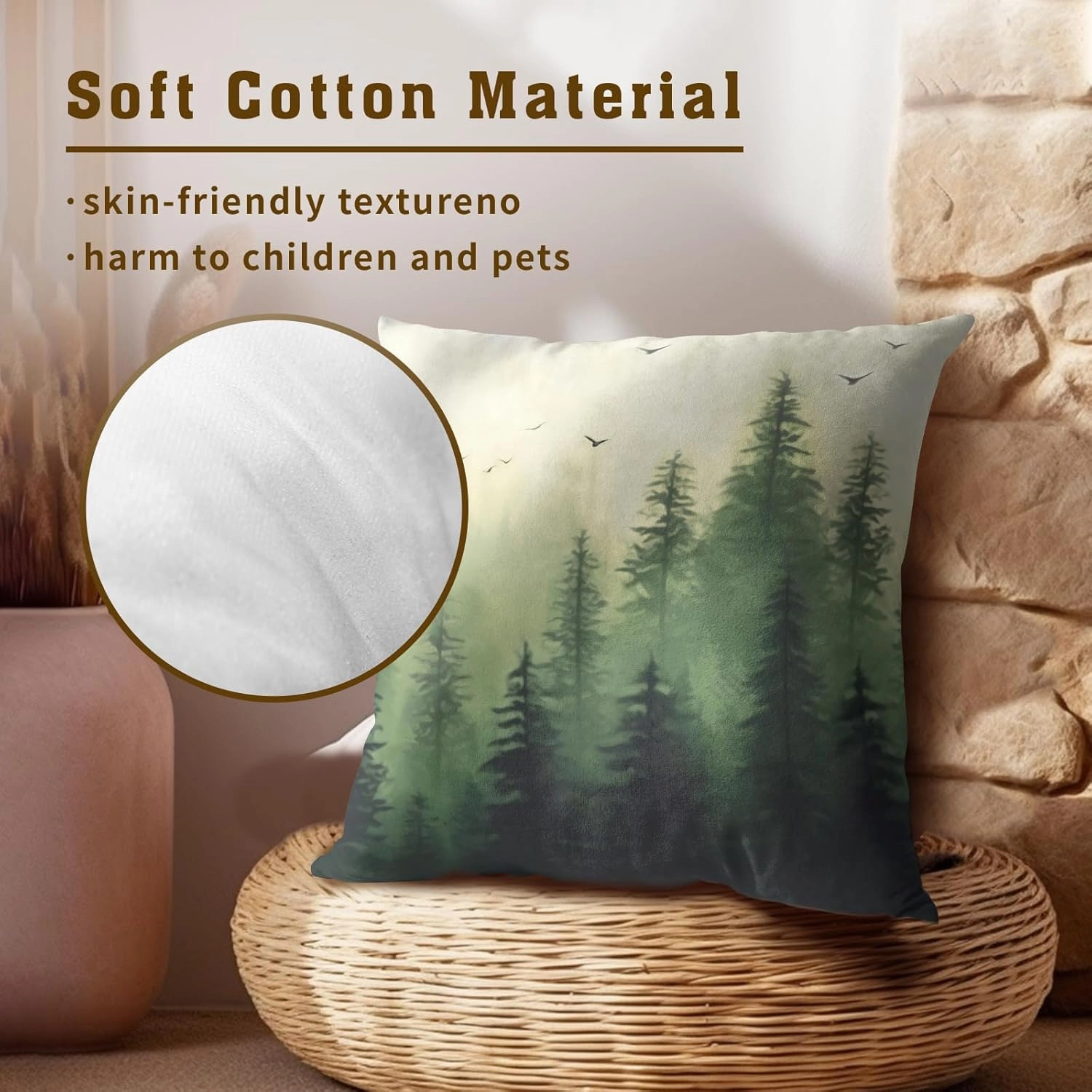 Giwawa Green Misty Forest Throw Pillow Covers 18x18 Inch Set of 2 Mountain Woodland Pillowcase Square Cushion Cover for Home Couch Sofa Bedding