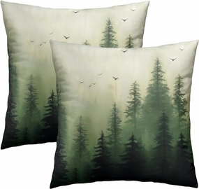 Giwawa Green Misty Forest Throw Pillow Covers 18x18 Inch Set of 2 Mountain Woodland Pillowcase Square Cushion Cover for Home Couch Sofa Bedding