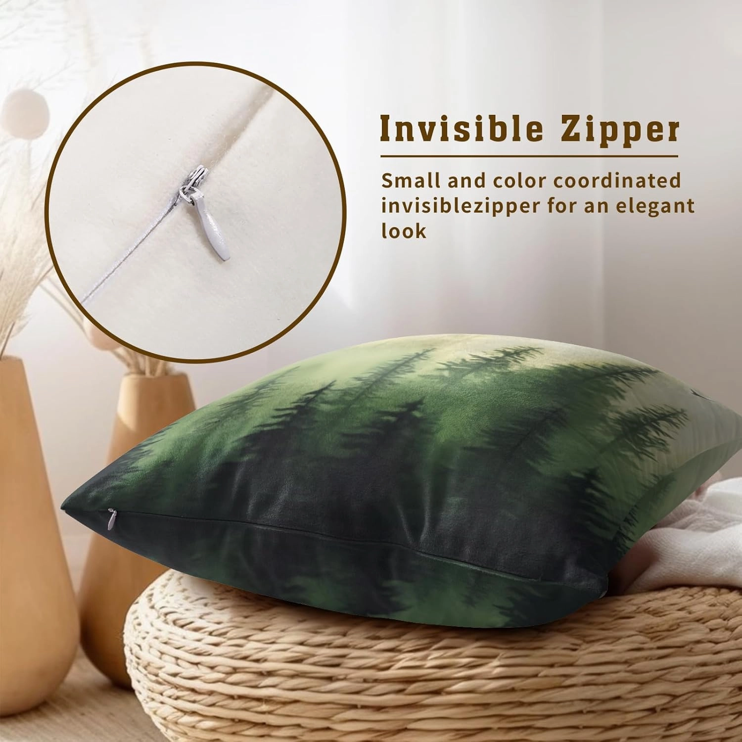 Giwawa Green Misty Forest Throw Pillow Covers 18x18 Inch Set of 2 Mountain Woodland Pillowcase Square Cushion Cover for Home Couch Sofa Bedding