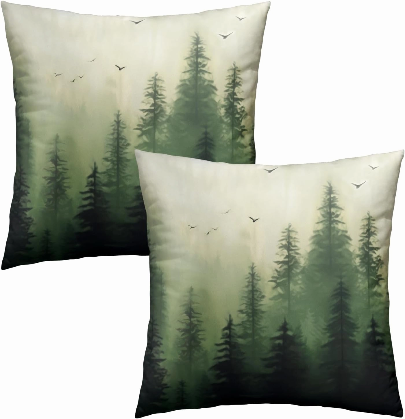 Giwawa Green Misty Forest Throw Pillow Covers 18x18 Inch Set of 2 Mountain Woodland Pillowcase Square Cushion Cover for Home Couch Sofa Bedding