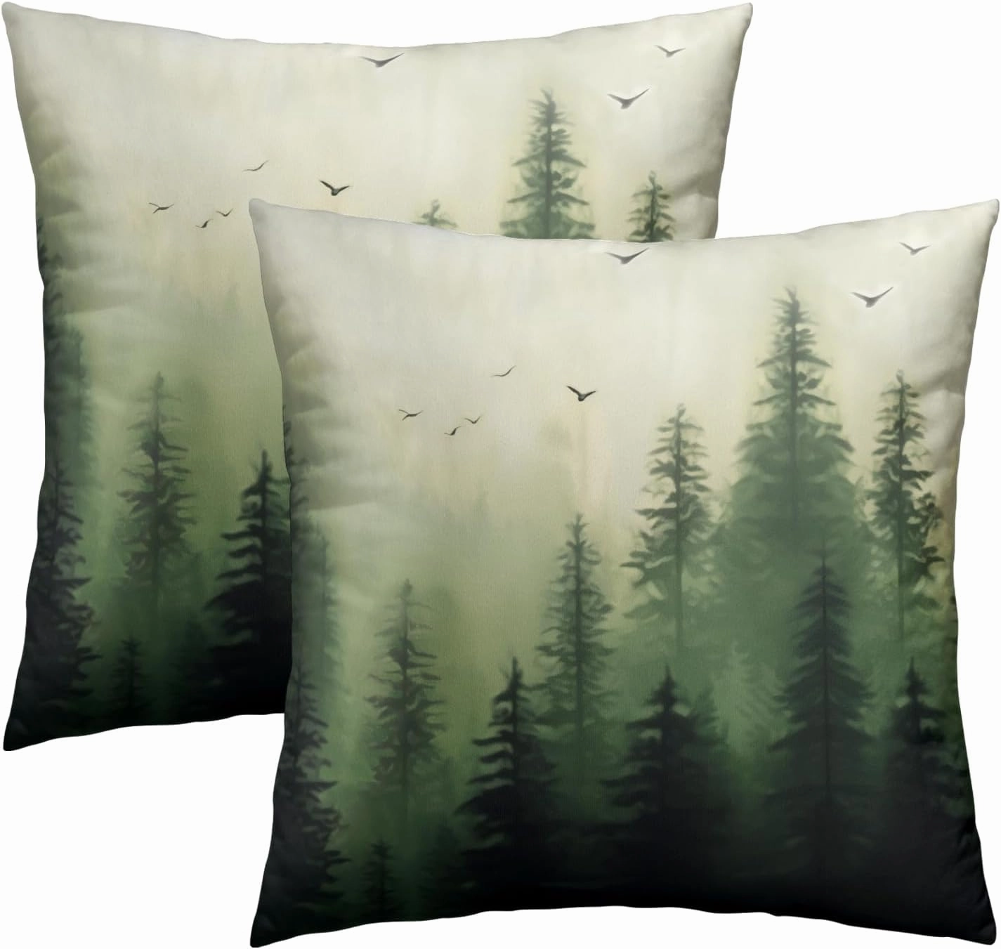 Giwawa Green Misty Forest Throw Pillow Covers 18x18 Inch Set of 2 Mountain Woodland Pillowcase Square Cushion Cover for Home Couch Sofa Bedding
