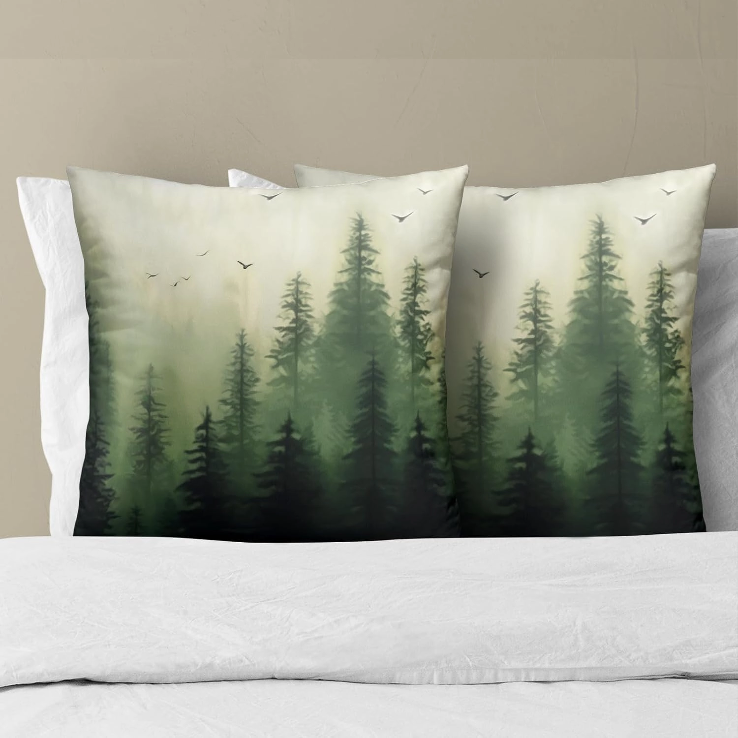 Giwawa Green Misty Forest Throw Pillow Covers 18x18 Inch Set of 2 Mountain Woodland Pillowcase Square Cushion Cover for Home Couch Sofa Bedding