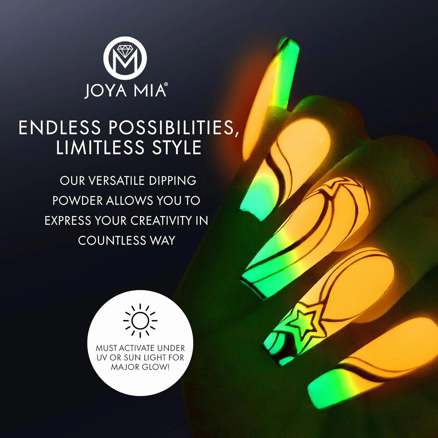 Glow-in-the-Dark Acrylic & Dipping Powder – Premium Nail Powder for Flawless Enhancements, Available in 12 Colors, 2 oz (DPGW-12) – Joya Mia