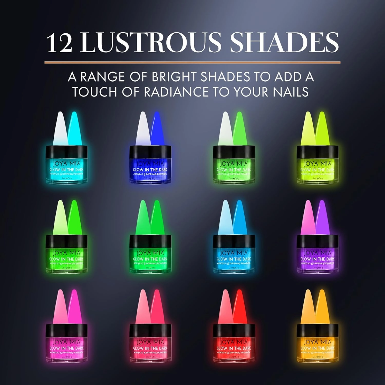 Glow-in-the-Dark Acrylic & Dipping Powder – Premium Nail Powder for Flawless Enhancements, Available in 12 Colors, 2 oz (DPGW-12) – Joya Mia