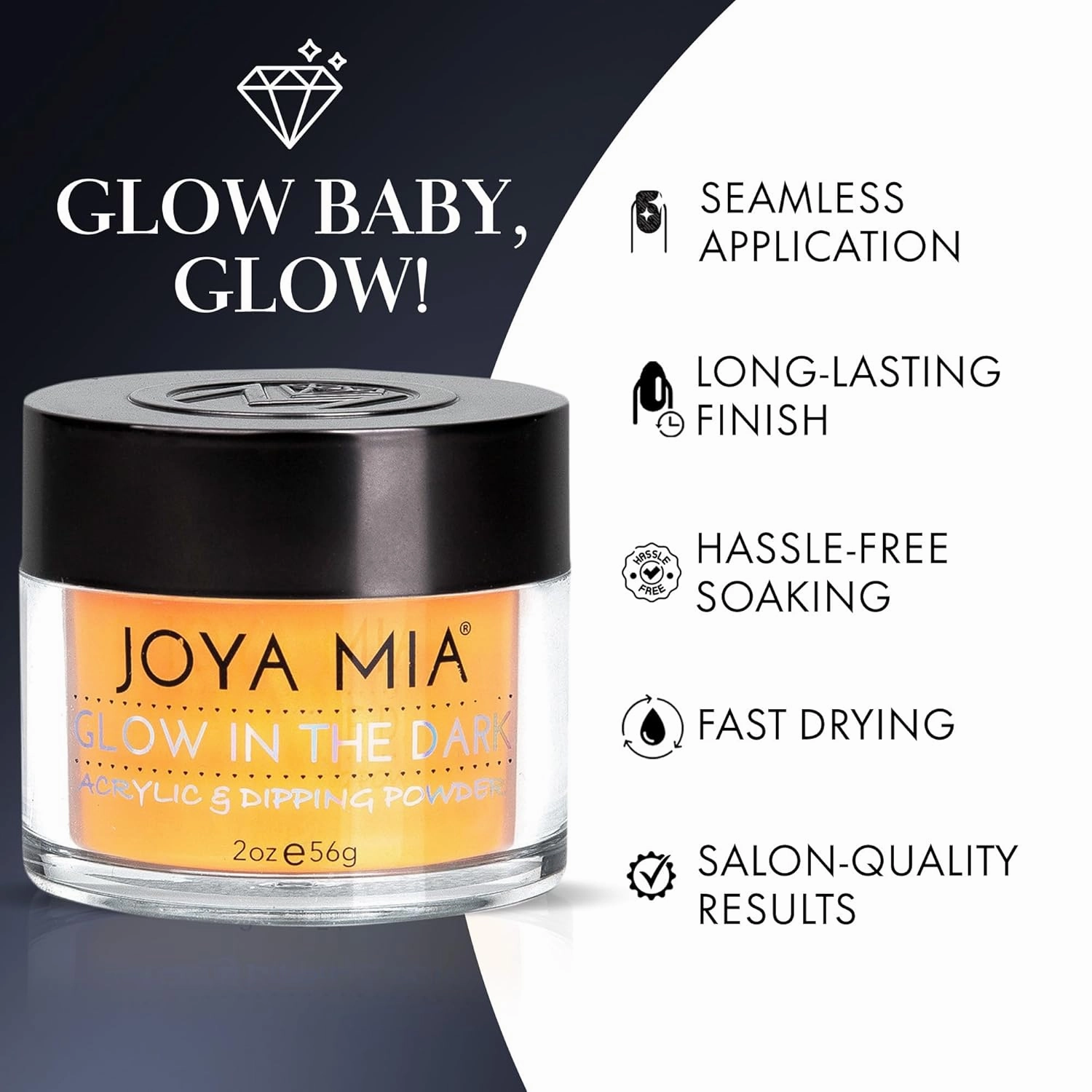 Glow-in-the-Dark Acrylic & Dipping Powder – Premium Nail Powder for Flawless Enhancements, Available in 12 Colors, 2 oz (DPGW-12) – Joya Mia