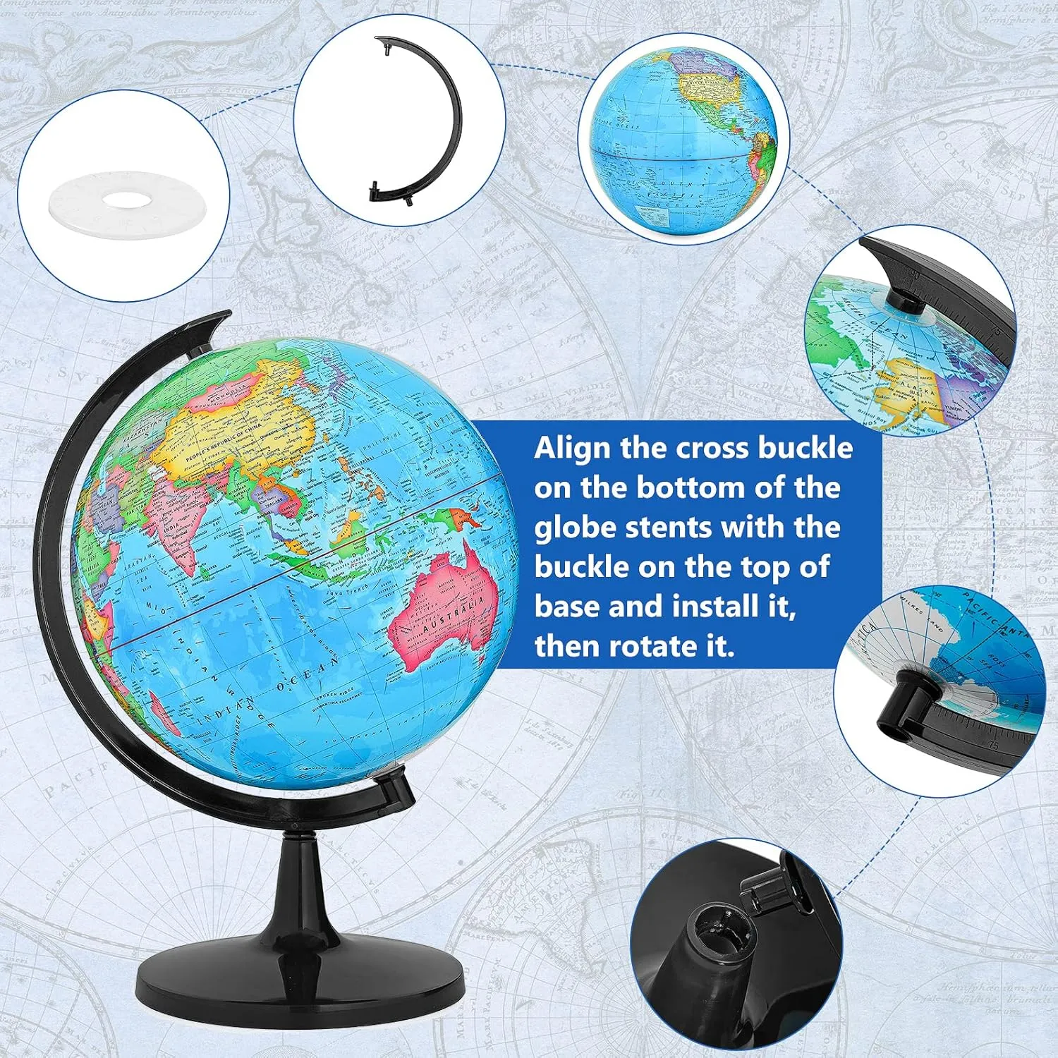 GOCHANGE Globes for Kids, 13" Political Globe for Classroom Teaching with HD Waterproof Surface & Writable Surface, Full Length 19.7 inch 360° Spinning Globe for Education & Desk
