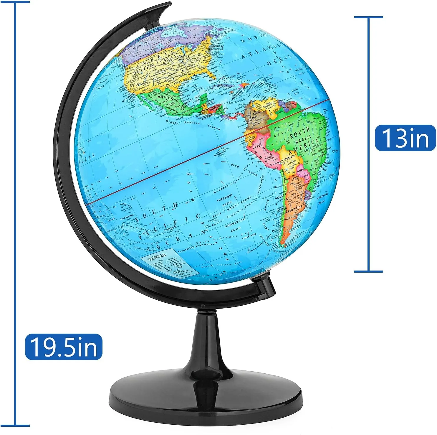 GOCHANGE Globes for Kids, 13" Political Globe for Classroom Teaching with HD Waterproof Surface & Writable Surface, Full Length 19.7 inch 360° Spinning Globe for Education & Desk