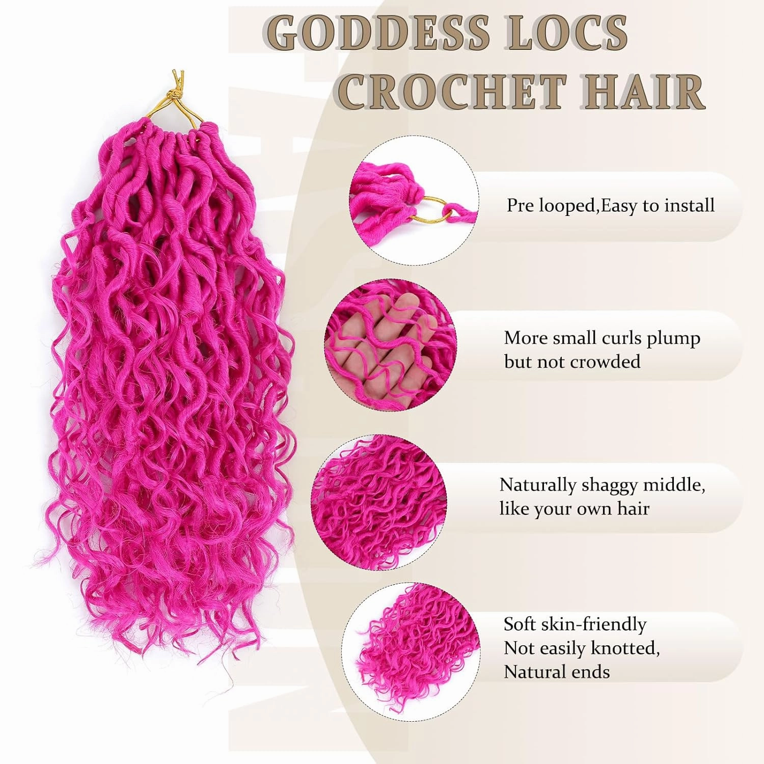 Goddess Locs 10 Inch, 9 Packs Boho Faux Crochet Hair for Black Women, Soft With Curly Ends Pre-Looped Braids (10 Inch, Pack of 9, Hot Pink)