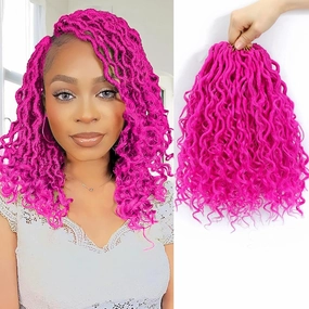 Goddess Locs 10 Inch, 9 Packs Boho Faux Crochet Hair for Black Women, Soft With Curly Ends Pre-Looped Braids (10 Inch, Pack of 9, Hot Pink)