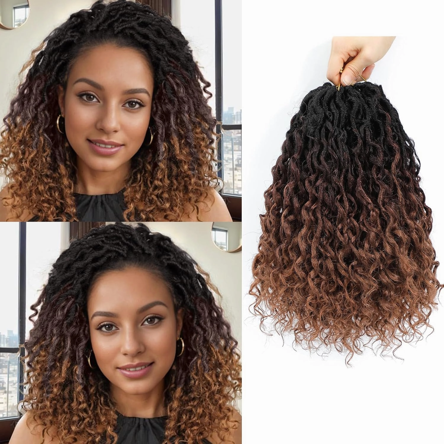 Goddess Locs Crochet Hair 10inch,9 Pakcs Boho Locs Crochet Hair,Faux Locs Crochet Hair for Black Women,Soft Locs With Curly Ends Pre Looped Crochet Braids(10inch(pack of 9),1B/33/30)