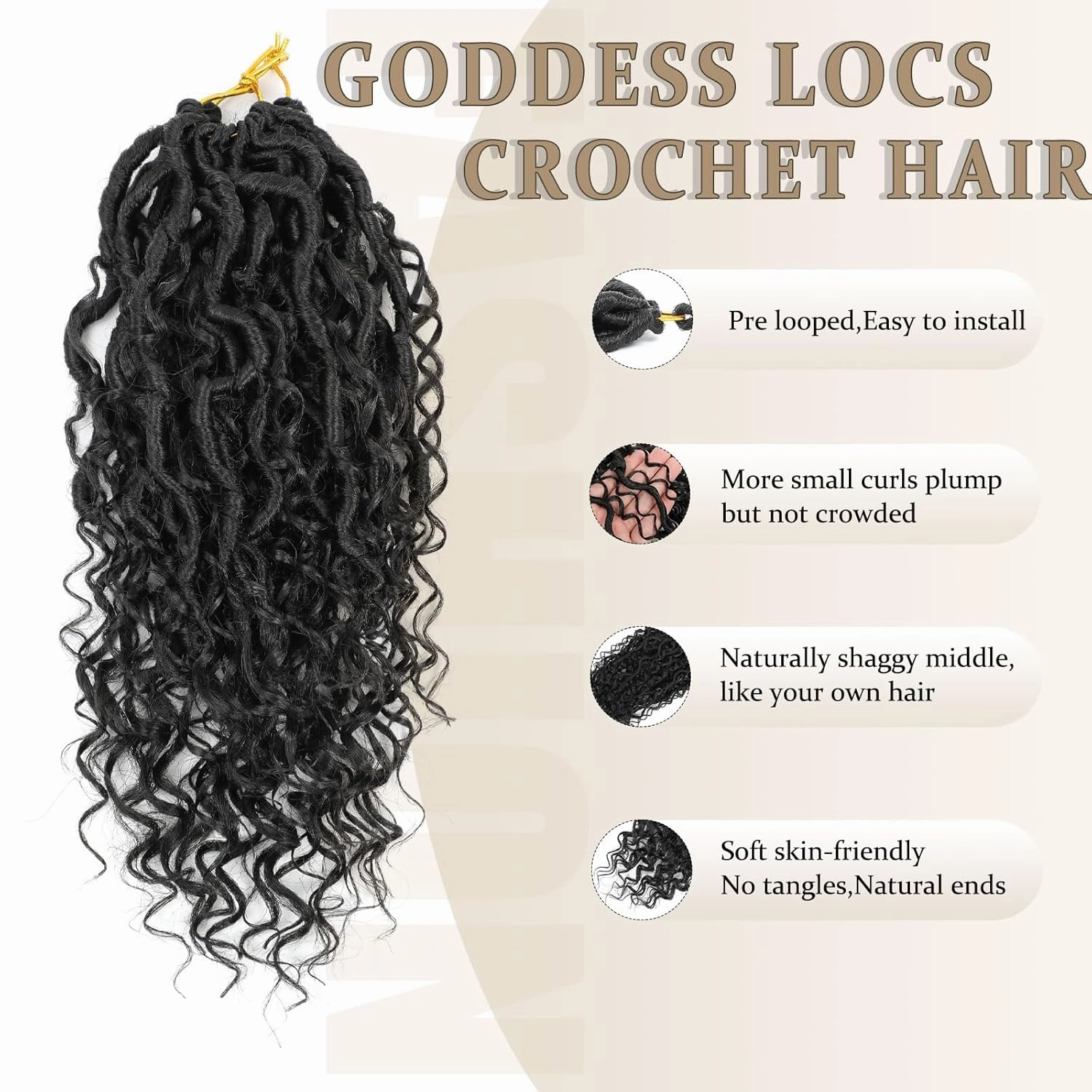 Goddess Locs Crochet Hair 10inch,9 Pakcs Boho Locs Crochet Hair,Faux Locs Crochet Hair for Black Women,Soft Locs With Curly Ends Pre Looped Crochet Braids(10inch(pack of 9),1B#)