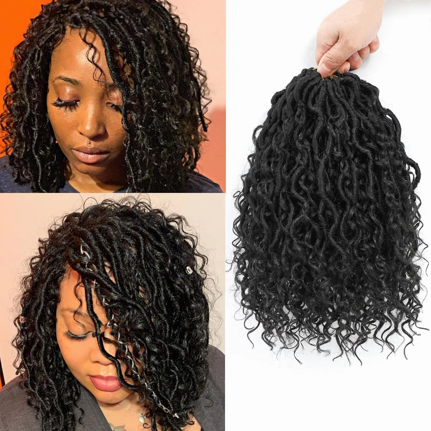 Goddess Locs Crochet Hair 10inch,9 Pakcs Boho Locs Crochet Hair,Faux Locs Crochet Hair for Black Women,Soft Locs With Curly Ends Pre Looped Crochet Braids(10inch(pack of 9),1B#)