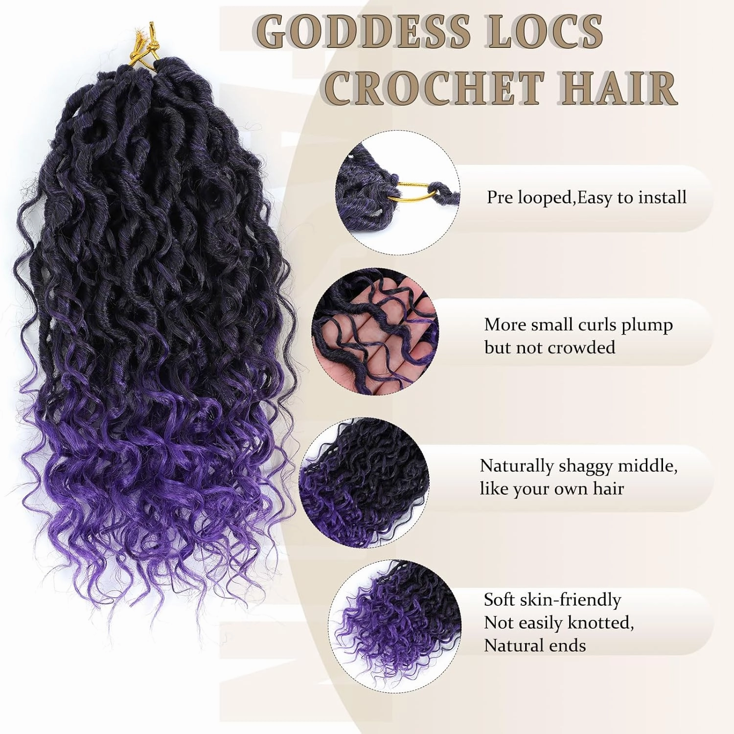 Goddess Locs Crochet Hair 10inch,9 Pakcs Boho Locs Crochet Hair,Faux Locs Crochet Hair for Black Women,Soft Locs With Curly Ends Pre Looped Crochet Braids(10inch(pack of 9),T/purple)
