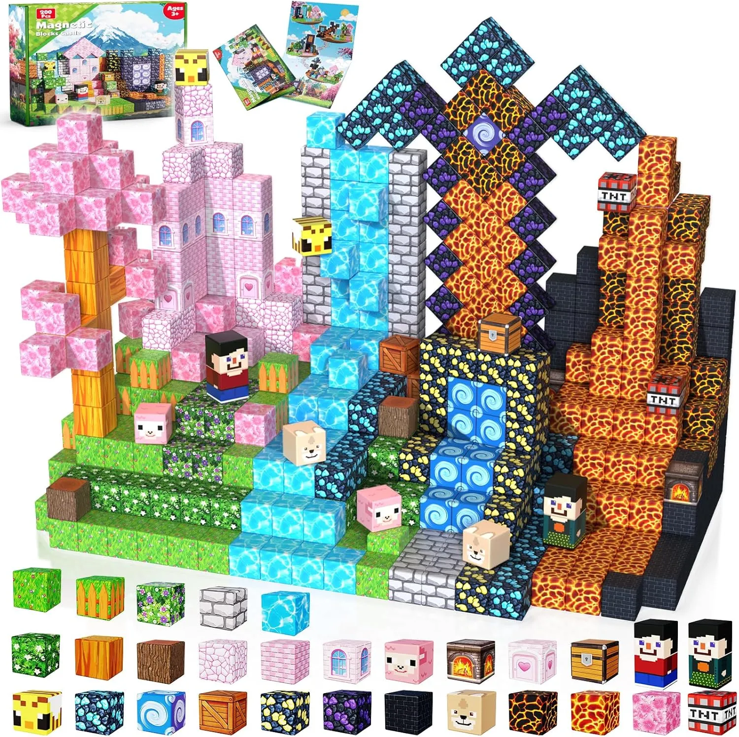 Goody King 200PCS Magnetic Building Blocks - Forest & Volcano Adventure Set, STEM Learning Toys for Kids Ages 3 , Strong Magnets, Creative Play, Gift for Boys & Girls