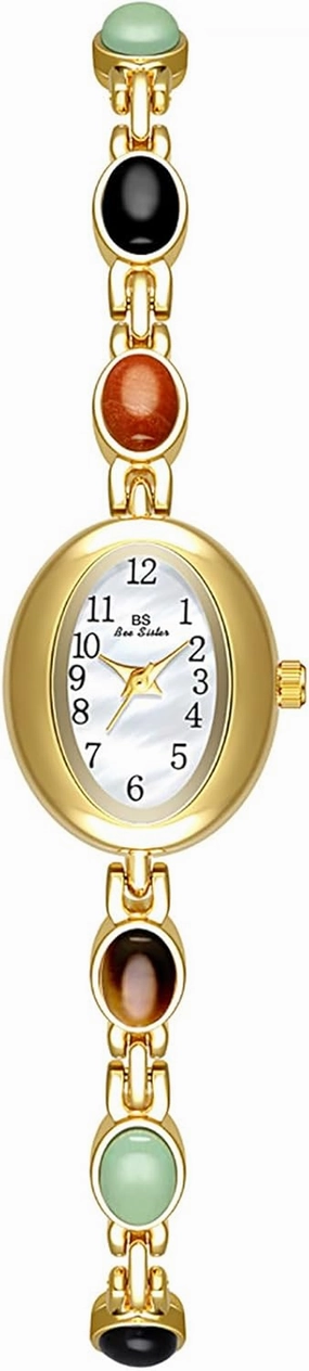 Gosasa Dainty Watches for Women Vintage Bracelet Dress Watch Elegant Colorful Gemstone Small Oval Dial Vintage Ladies Quartz Watch Stainless Steel Waterproof