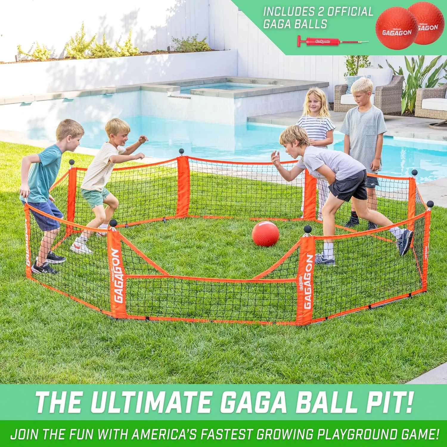 GoSports Gaga Ball Pit – 10 ft, 15 ft or 20 ft Portable Indoor/Outdoor Gagagon Pit for School, Camp or Home Use
