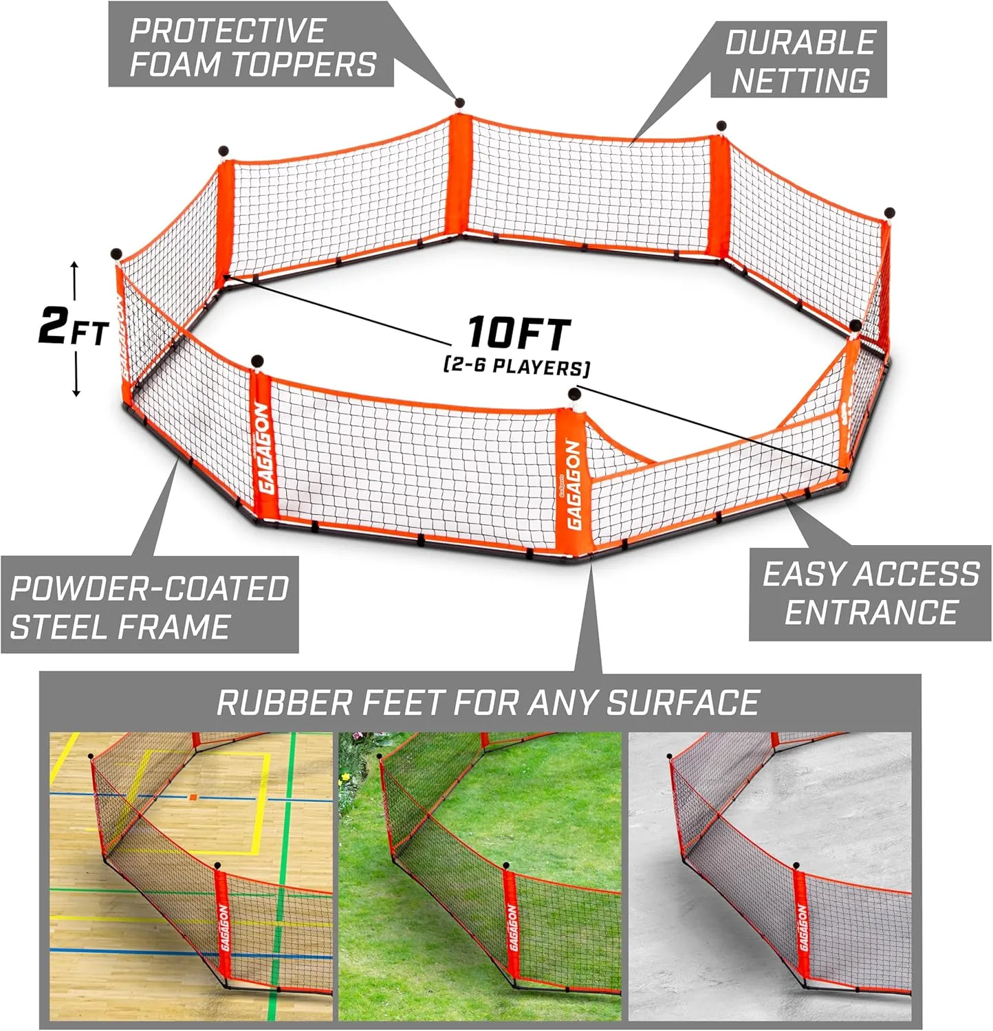 GoSports Gaga Ball Pit – 10 ft, 15 ft or 20 ft Portable Indoor/Outdoor Gagagon Pit for School, Camp or Home Use