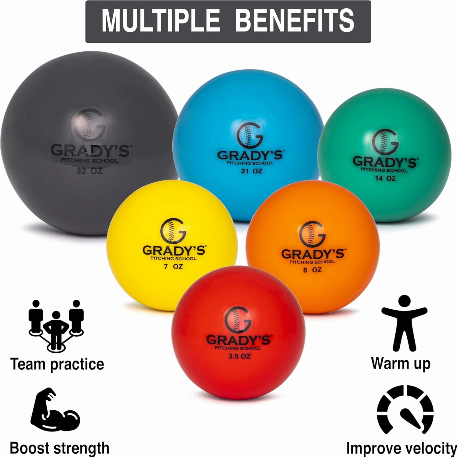 Grady's Pitching School Weighted Velocity Training Ball Set – Seam & Seamless Options for Pitching & Arm Strength   Set of 6 Balls   Carrying Case