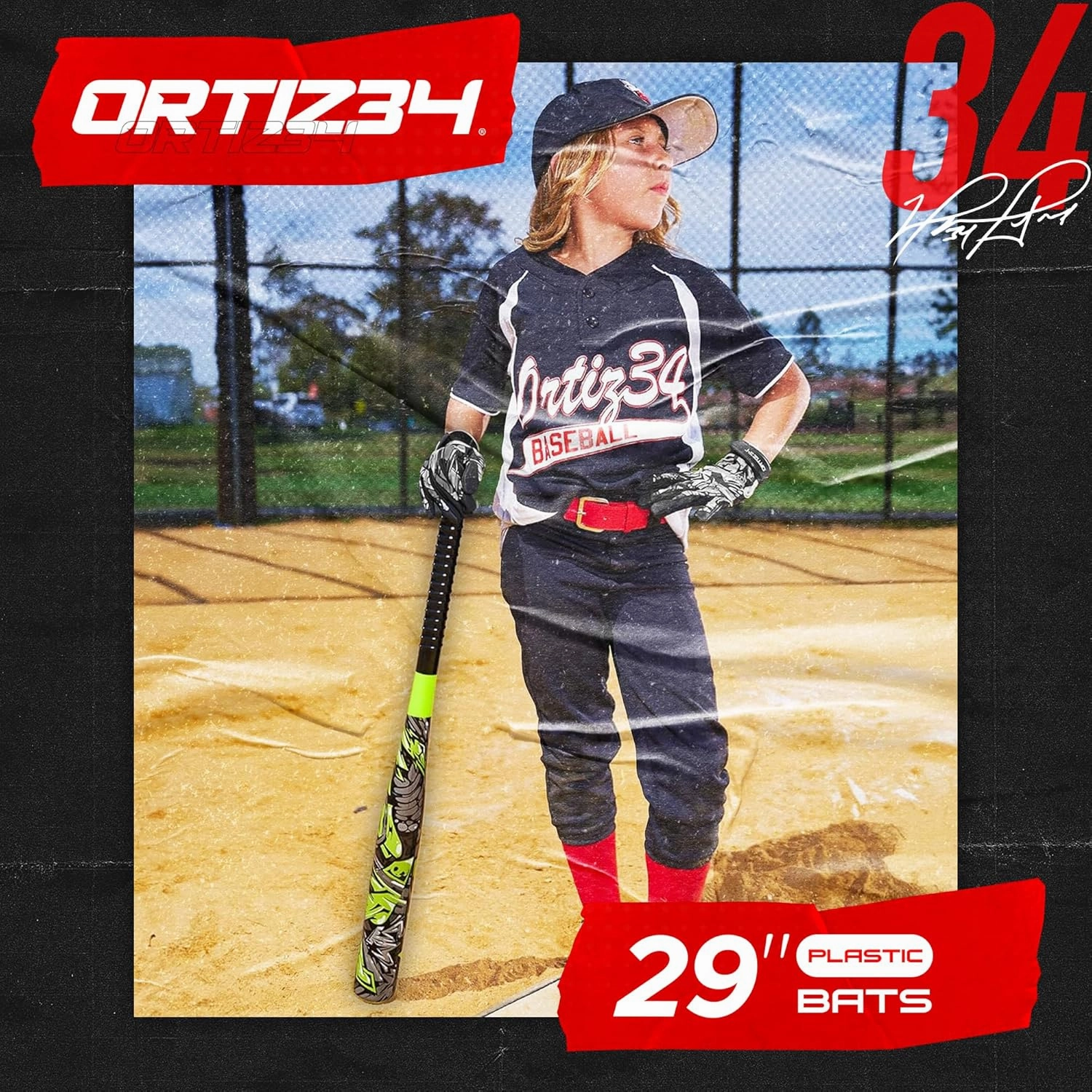 Grand Slam Set- Graffiti Plastic Bat, David Ortiz Backyard Baseball Set with 3 Balls, 4 Throw Down Bases