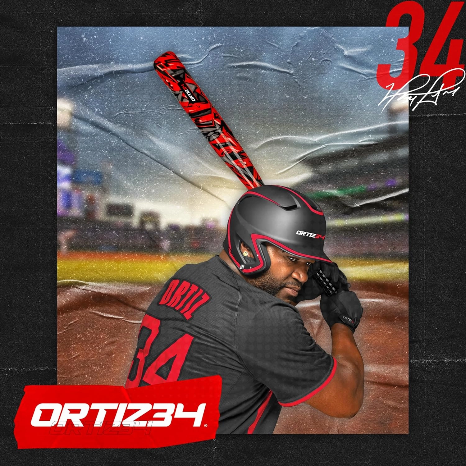 Grand Slam Set- Graffiti Plastic Bat, David Ortiz Backyard Baseball Set with 3 Balls, 4 Throw Down Bases