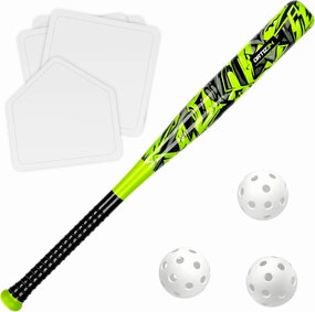 Grand Slam Set- Graffiti Plastic Bat, David Ortiz Backyard Baseball Set with 3 Balls, 4 Throw Down Bases