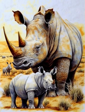 Grassland Rhinoceros, Colorful Artwork Jigsaw Puzzle for Adults, Fun and Challenging Brain Exercise for Puzzle Enthusiasts - Ideal Gift 1000 Piece