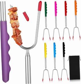 Grilling Fork Set 8 Stainless Steel Telescopic Forks for Barbecue for Meat Carrying Bag for Camping
