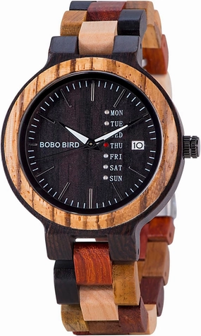 GUANKE Women's Wooden Colorful Bamboo Watches for Men & Women with Week Date Display - Handmade Natural Wood Casual Wrist Watches