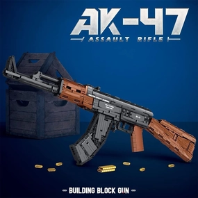 Gun Building Block, 1366 Pcs Manually Loaded Shooting Blaster Model Kit, Military AK-47 Assault Rifle Weapon Building Kit Compatible with Major Brands