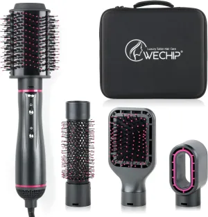 Hair Dryer Brush, WeChip 4 in 1 Detachable Negative Ion Hair Dryer, Blow Dryer Brush for Straightening/Drying/Curling, with Carrying Case (Gray)