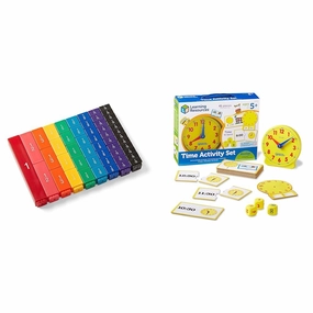 hand2mind Plastic Rainbow Fraction Tower Cubes Montessori Math Materials for Kids Bundle (Set of 51)   Learning Resources Time Activity Set (41 Pieces)