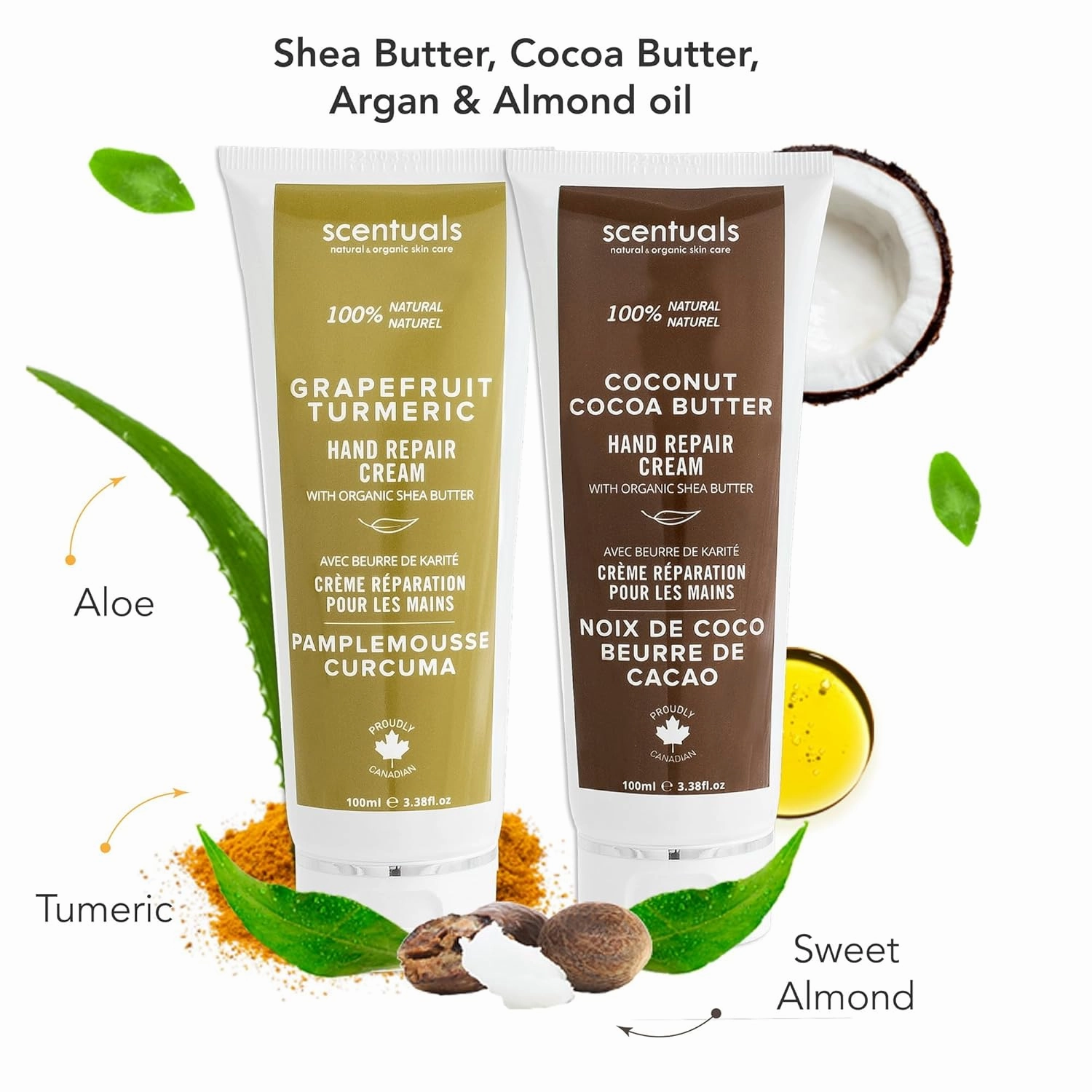Hand Cream Set of 2, with Shea Butter, Cocoa Butter, Argan & Almond oil, Moisturizing Dry Hands. Coconut Cocoa Butter   Grapefruit Turmeric | 100ml (3.4fl.oz) x 2.