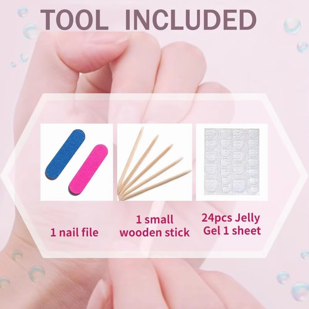Handmade 3D Medium Long Almond Press On Nails，French Pink Gel Fake Nails, Long Lasting Reusable False Nails for Women, Easy Application Salon Manicure Designs (10 Pieces）S size