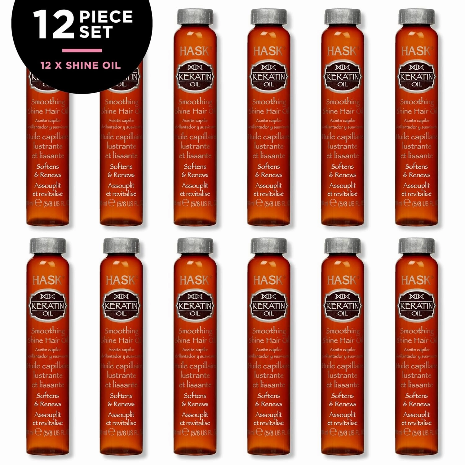 HASK Hair Oil, Keratin Smoothing Hair Treatment for Shine and Frizz Control, 12 Vials, Color Safe, Gluten-Free, Sulfate & Paraben-Free