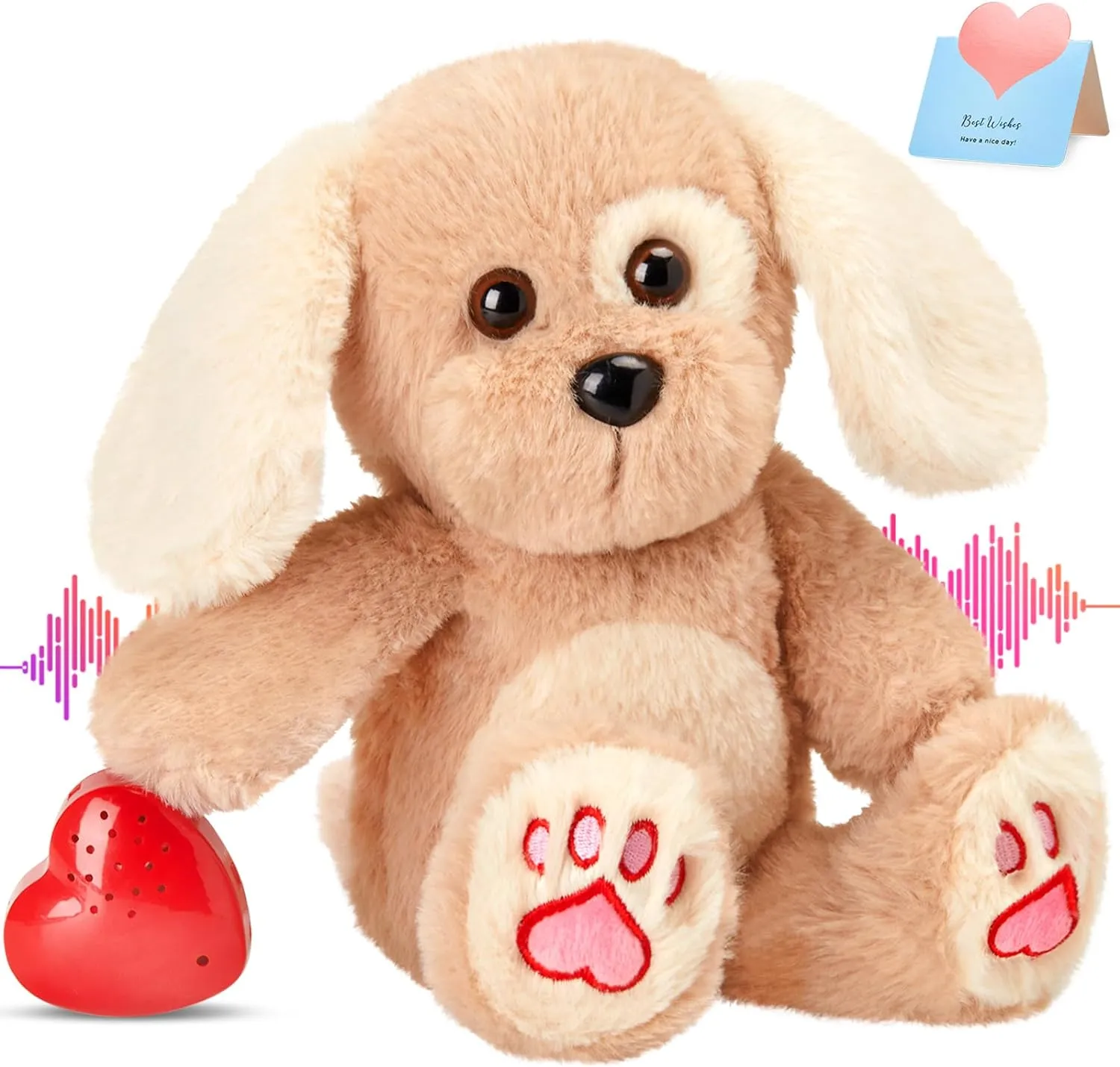 Heartbeat Puppy Recordable Dog Stuffed Animals 30 sec Heart Voice Recorder Plush Toy Stuffed Animal Soft Fuzzy Doll Gifts Messages Playback for Kids Birthday Children's Day