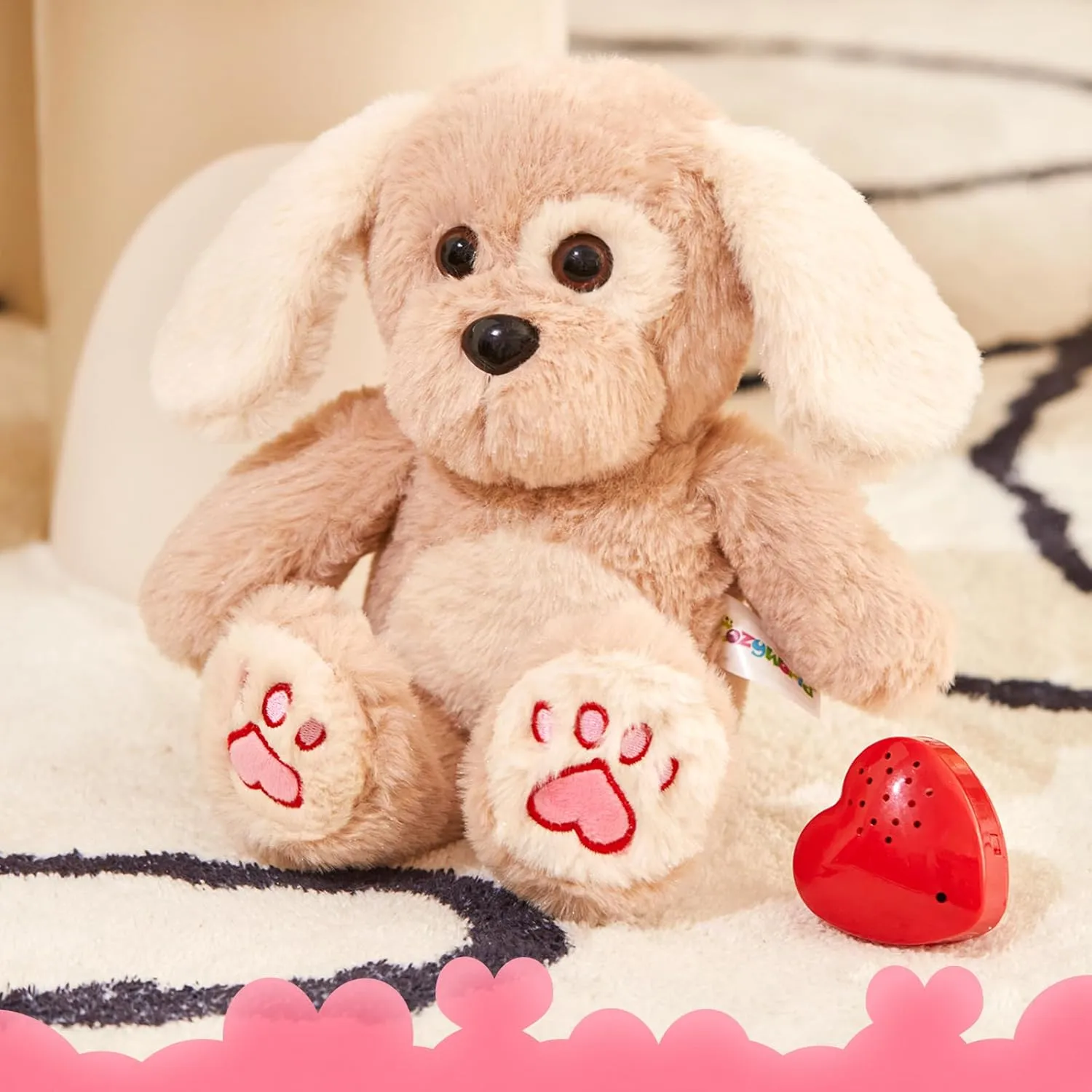Heartbeat Puppy Recordable Dog Stuffed Animals 30 sec Heart Voice Recorder Plush Toy Stuffed Animal Soft Fuzzy Doll Gifts Messages Playback for Kids Birthday Children's Day