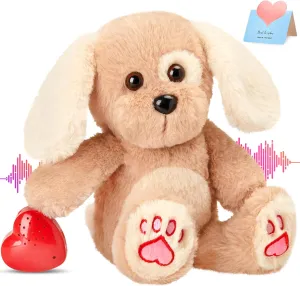 Heartbeat Puppy Recordable Dog Stuffed Animals 30 sec Heart Voice Recorder Plush Toy Stuffed Animal Soft Fuzzy Doll Gifts Messages Playback for Kids Birthday Children's Day