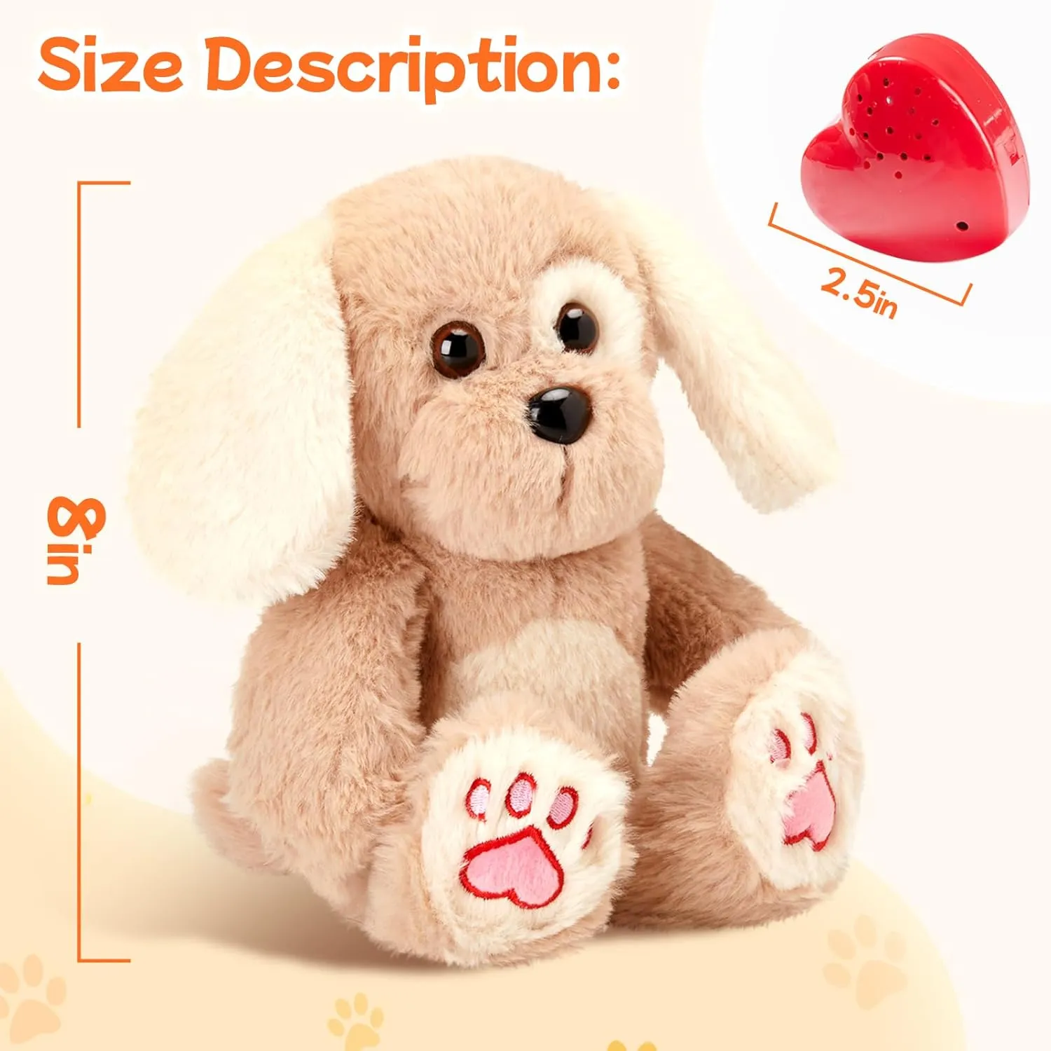 Heartbeat Puppy Recordable Dog Stuffed Animals 30 sec Heart Voice Recorder Plush Toy Stuffed Animal Soft Fuzzy Doll Gifts Messages Playback for Kids Birthday Children's Day