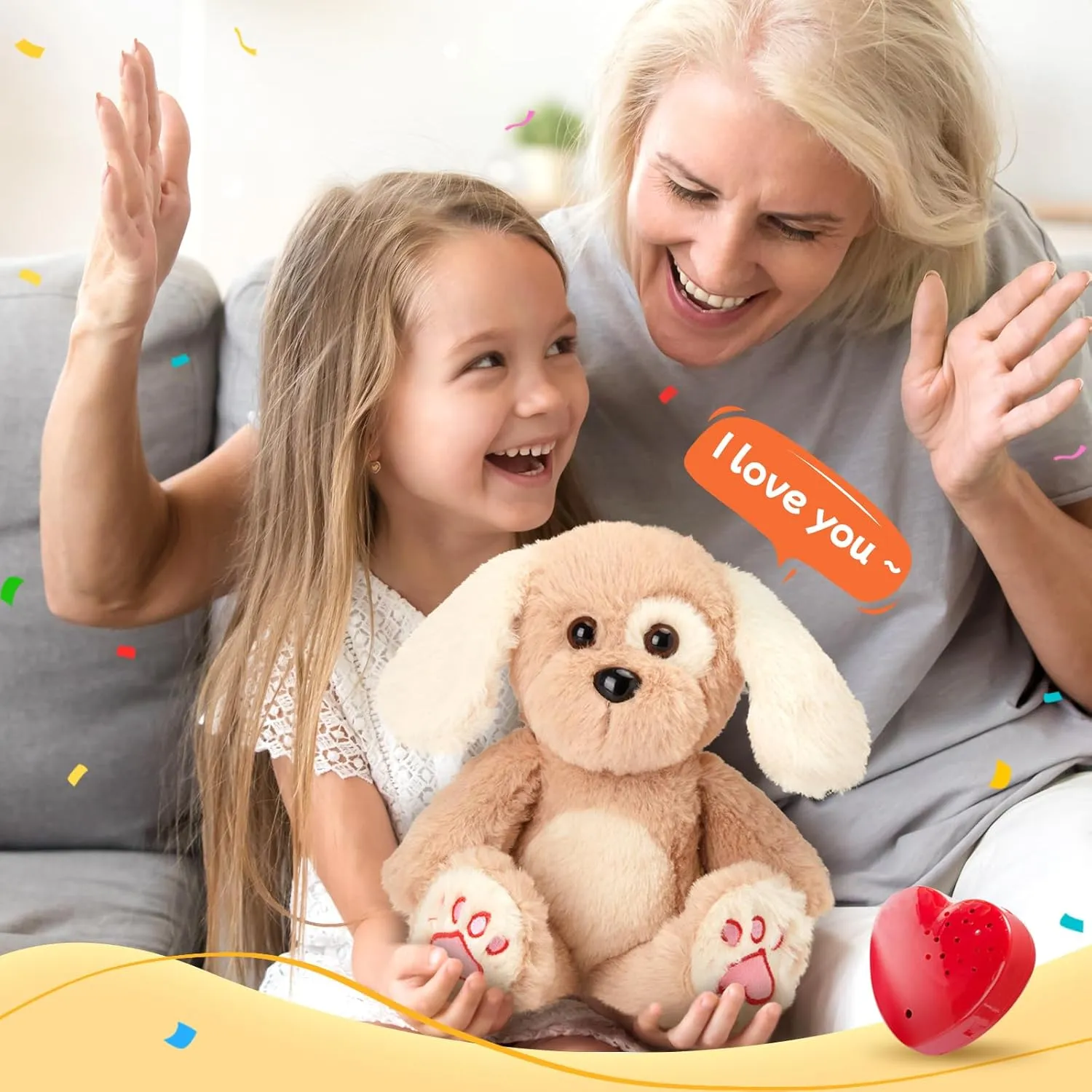 Heartbeat Puppy Recordable Dog Stuffed Animals 30 sec Heart Voice Recorder Plush Toy Stuffed Animal Soft Fuzzy Doll Gifts Messages Playback for Kids Birthday Children's Day