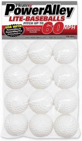 Heater Sport Power Alley 60 MPH Lite Baseballs White - 1 Dozen, Lightweight, Accurate, and Long-Lasting | Perfect for Batting and Fielding Practice, Ideal for All Ages in Both Outdoor and Indoor Use