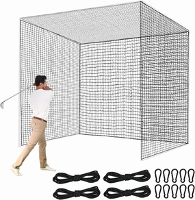 Heavy Duty Nylon Golf Batting Cage, 10 * 10 * 10ft Batting Cage Net with 10 Carabiners and 4 Tie Rope,Durable Golf Practice Net Batting Net for Backyard,Baseball Net Indoor Outdoor (ONLY NET)