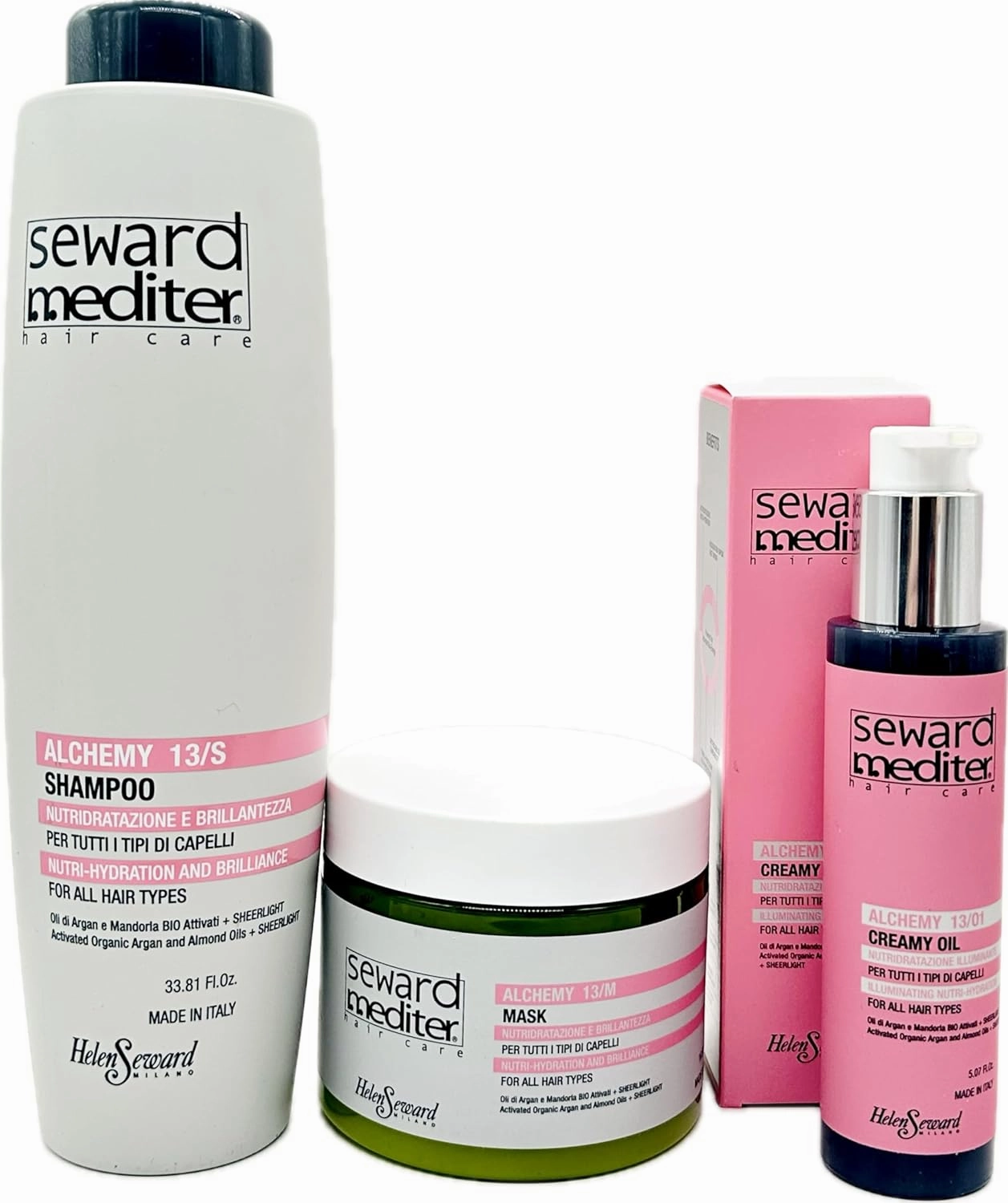Helen Seward Mediter 13/S Alchemy Argan Shampoo 33.8 Oz, 13/M Argan mask 16.9 Oz and 13/O1 Creamy Oil 5.07 Fl Oz Kit