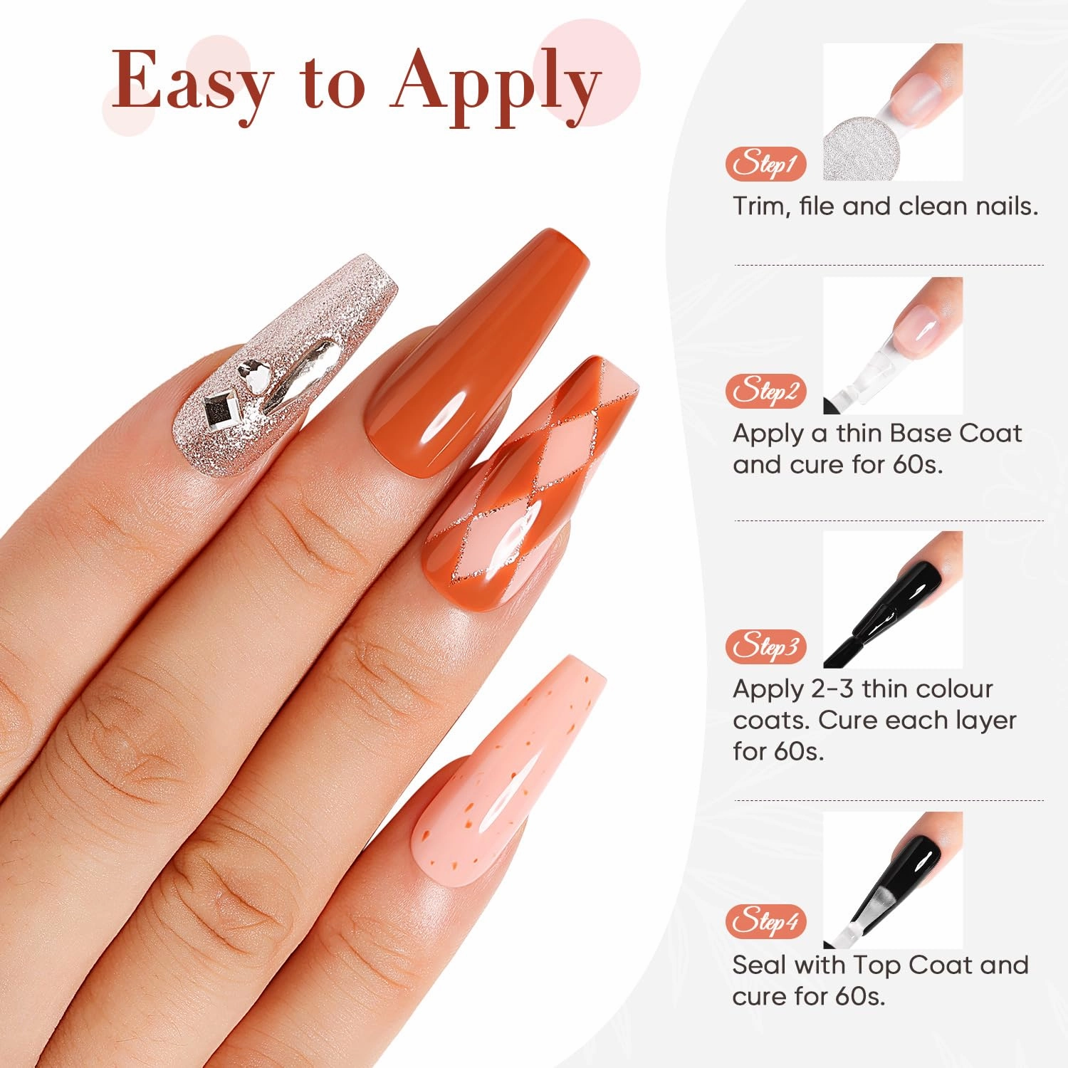 Hema Free Cruelty Free Vegan Gel Nail Polish 6 Pcs 8ml Fall Color Soak Off LED U V Gel Nail Kit Manicure DIY Home for Women