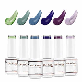 Hema Free Cruelty Free Vegan Gel Nail Polish 6 Pcs 8ml Green Blue Purple Glitter Color Soak Off LED U V Gel Nail Kit Manicure