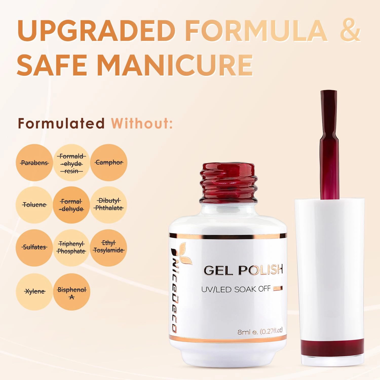 Hema Free Gel Nail Polish 6 Pcs 8ml Brown Burgundy Red Glitter Nude Color Soak Off LED Cruelty Free Vegan U V Gel Nail Kit